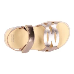 Sandalia niña respetuosa en piel con diseño trenzado en color Oro