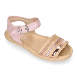 Sandalia niña tipo alpargata con hebilla en lona con diseño con brillos.
