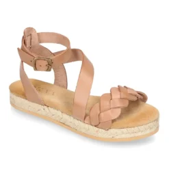 Sandalia Niña tipo alpargata en piel atada al tobillo y diseño trenzado.