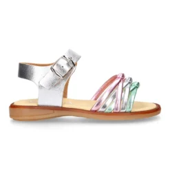 Sandalia Niña trenzada multicolor en piel laminada.