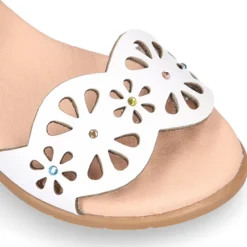 Sandalia Niña vestir diseño flores en piel.
