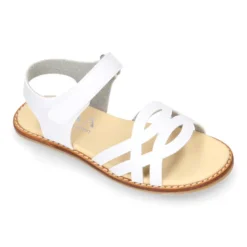 Sandalia niña vestir respetuosa Okaa Flex con diseño trenzado en color Blanco.