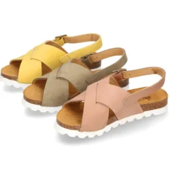 Sandalia Niña y Niño Mayor con tiras cruzadas en piel NOBUCK y suela blanca.
