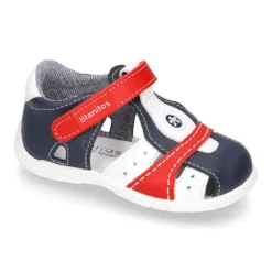 Sandalia niño peque combinada piel lavable con cierre adherente y suela SUPER FLEXIBLE.