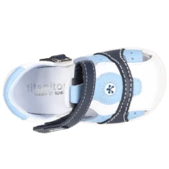Sandalia niño peque combinada piel lavable con cierre adherente y suela SUPER FLEXIBLE.