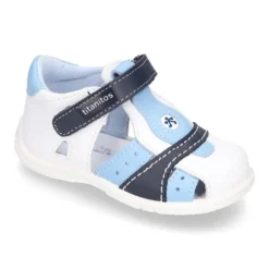 Sandalia niño peque combinada piel lavable con cierre adherente y suela SUPER FLEXIBLE.
