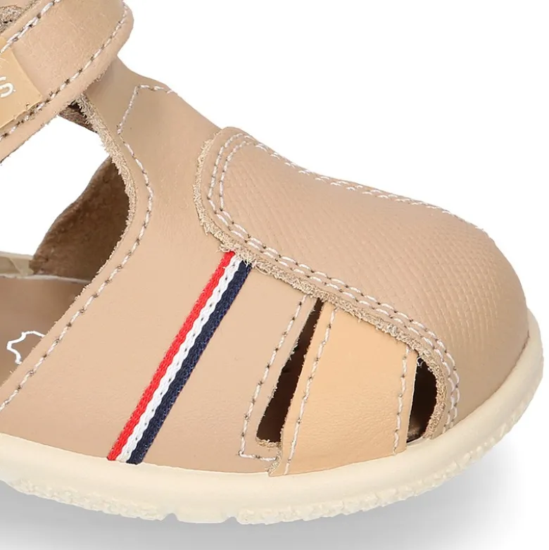 Sandalia Niño peque combinada en piel lavable con cierre adherente y suela SUPER FLEXIBLE.
