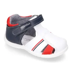 Sandalia Niño peque combinada en piel lavable con cierre adherente y suela SUPER FLEXIBLE.