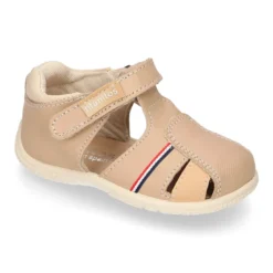 Sandalia Niño peque combinada en piel lavable con cierre adherente y suela SUPER FLEXIBLE.