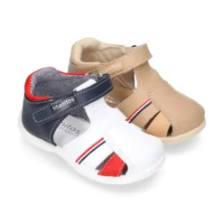 Sandalia Niño peque combinada en piel lavable con cierre adherente y suela SUPER FLEXIBLE.