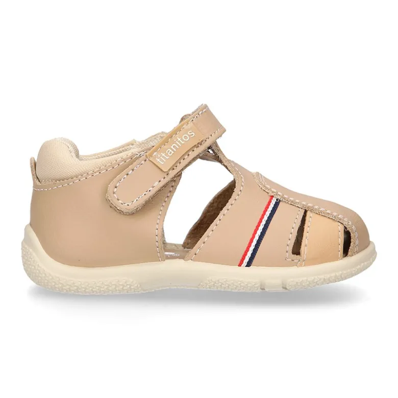 Sandalia Niño peque combinada en piel lavable con cierre adherente y suela SUPER FLEXIBLE.