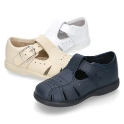 Sandalia niño peque piel lavable con PICADOS, hebilla y suela SUPER FLEXIBLE.