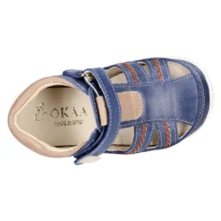 Sandalia niños OKAA FLEX sin cordones en Piel Napa AZULÓN.