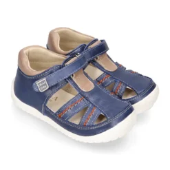 Sandalia niños OKAA FLEX sin cordones en Piel Napa AZULÓN.