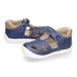 Sandalia niños OKAA FLEX sin cordones en Piel Napa AZULÓN.