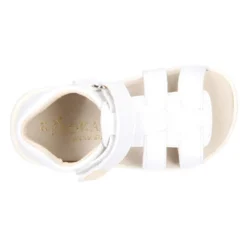 Sandalia niños Okaa Flex sin cordones en micro punto en color blanco.