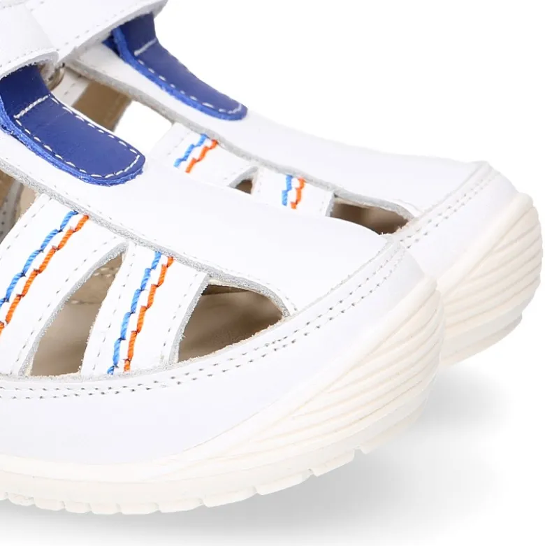 Sandalia niños OKAA FLEX sin cordones en Piel Napa BLANCA.