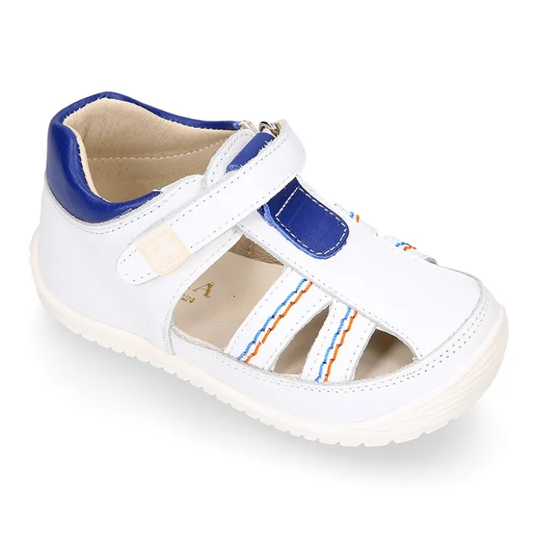 Sandalia niños OKAA FLEX sin cordones en Piel Napa BLANCA.