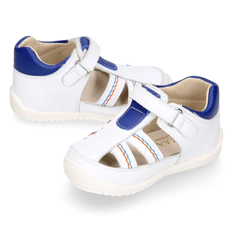 Sandalia niños OKAA FLEX sin cordones en Piel Napa BLANCA.
