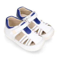 Sandalia niños OKAA FLEX sin cordones en Piel Napa BLANCA.