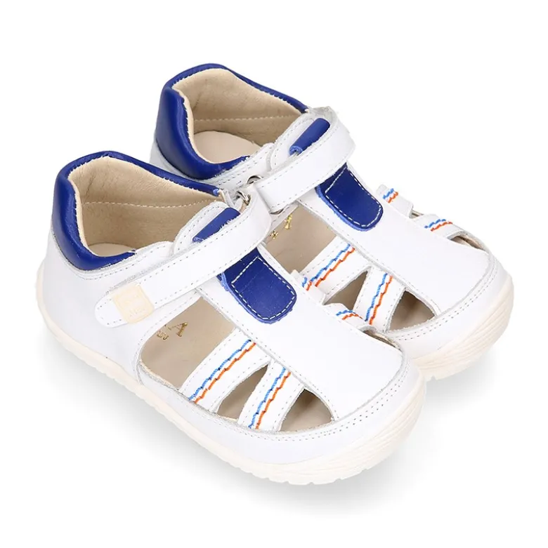 Sandalia niños OKAA FLEX sin cordones en Piel Napa BLANCA.