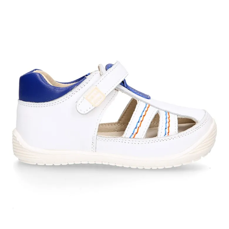 Sandalia niños OKAA FLEX sin cordones en Piel Napa BLANCA.