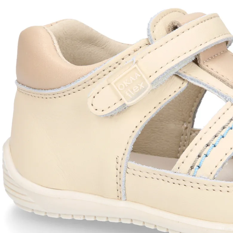 Sandalia niños OKAA FLEX sin cordones en Piel Napa BEIGE.