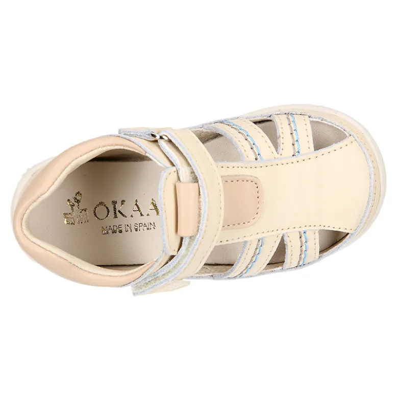 Sandalia niños OKAA FLEX sin cordones en Piel Napa BEIGE.