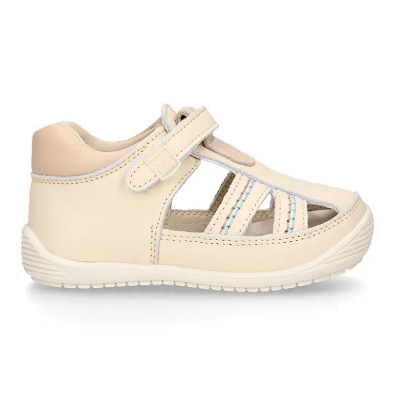 Sandalia niños OKAA FLEX sin cordones en Piel Napa BEIGE.