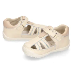 Sandalia niños OKAA FLEX sin cordones en Piel Napa BEIGE.