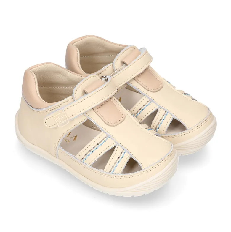 Sandalia niños OKAA FLEX sin cordones en Piel Napa BEIGE.