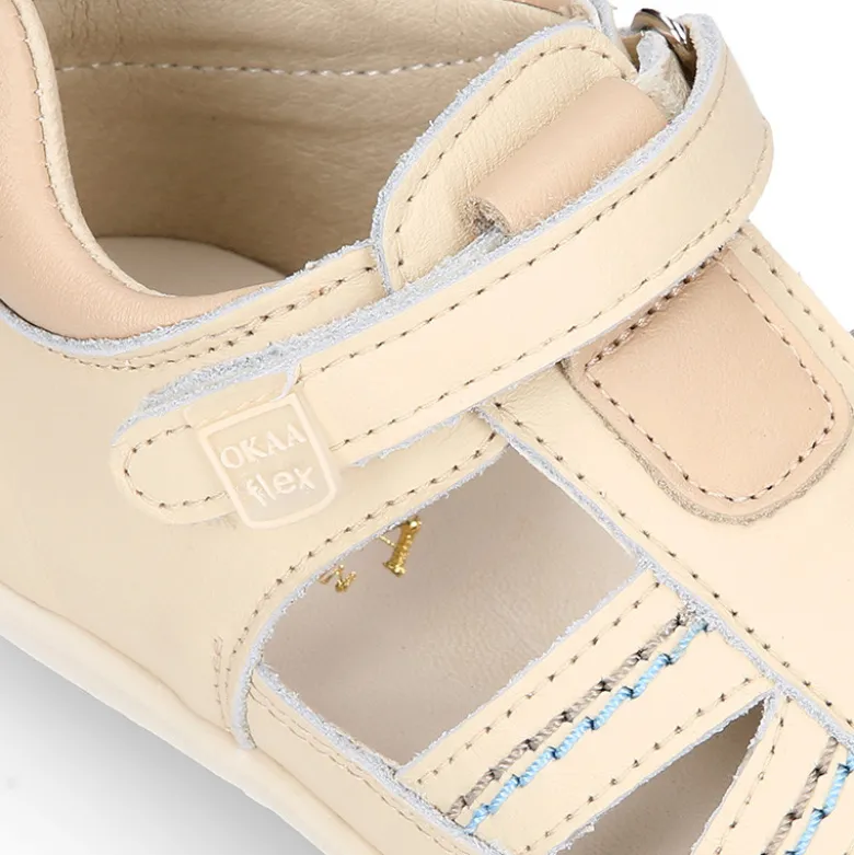 Sandalia niños OKAA FLEX sin cordones en Piel Napa BEIGE.