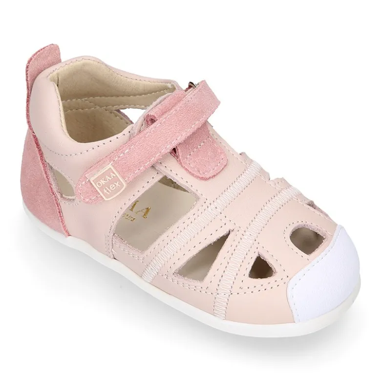 Sandalia niños OKAA FLEX sin cordones en Piel Napa combinada con piel serraje.