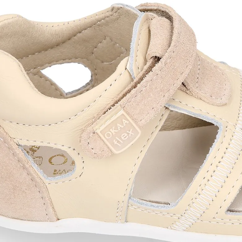 Sandalia niños OKAA FLEX sin cordones en Piel Napa combinada con piel serraje.