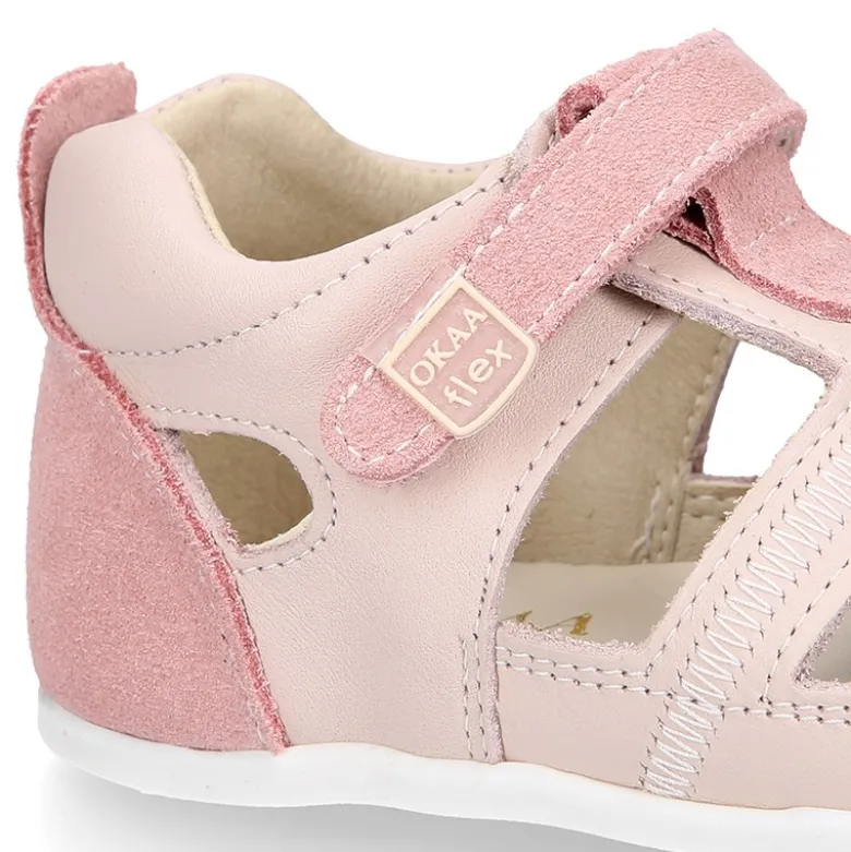 Sandalia niños OKAA FLEX sin cordones en Piel Napa combinada con piel serraje.