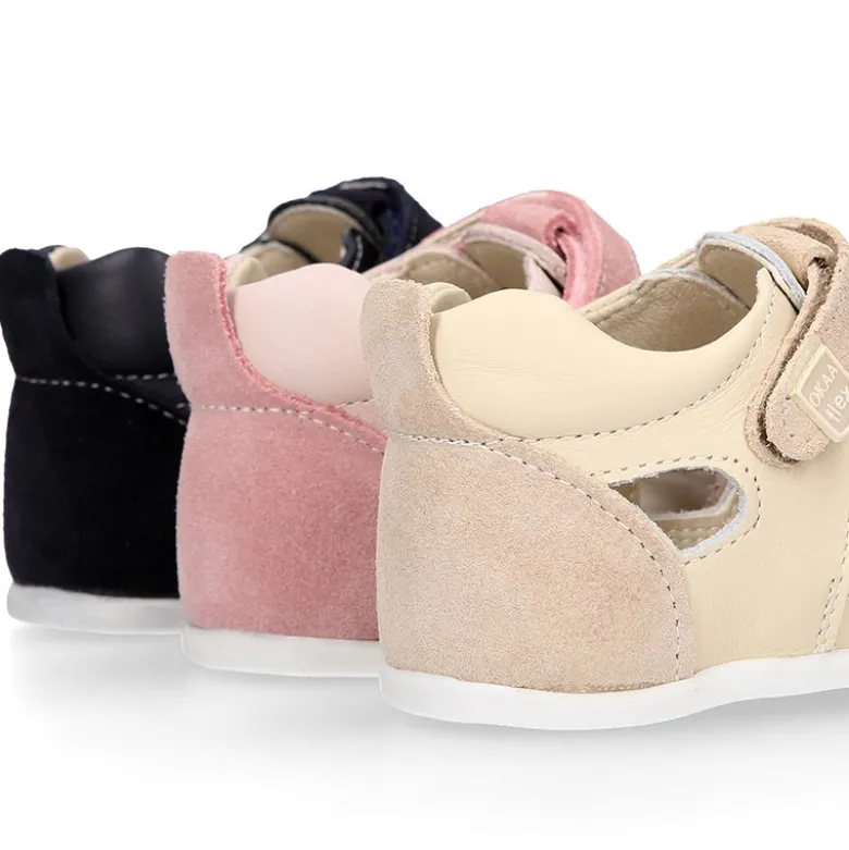 Sandalia niños OKAA FLEX sin cordones en Piel Napa combinada con piel serraje.
