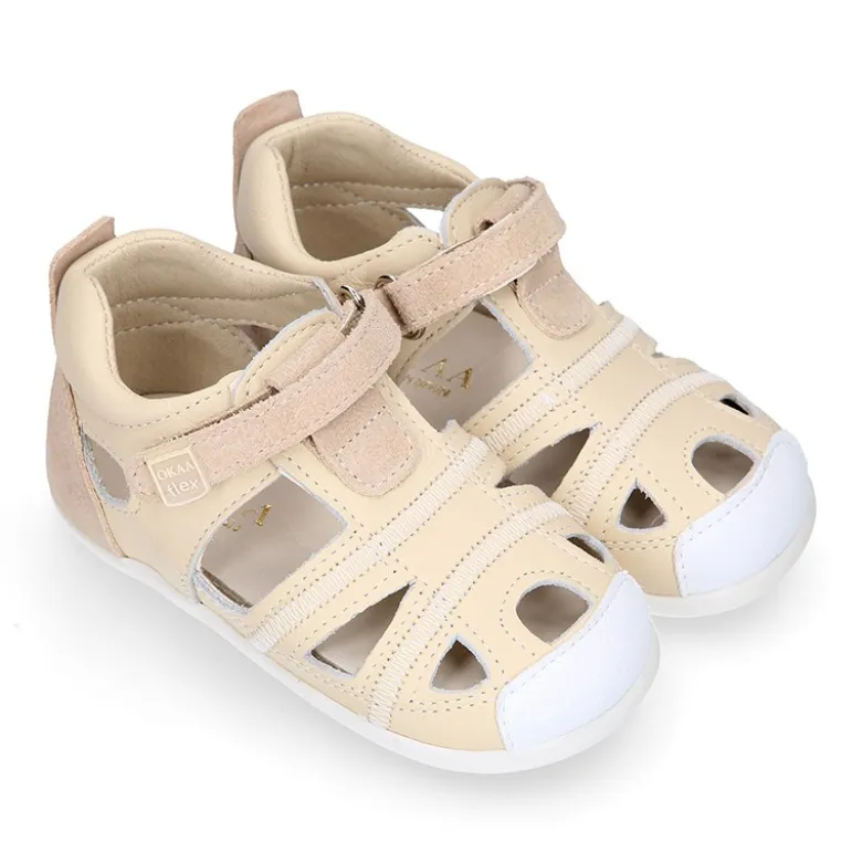 Sandalia niños OKAA FLEX sin cordones en Piel Napa combinada con piel serraje.