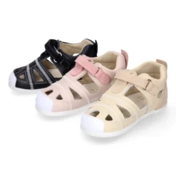Sandalia niños OKAA FLEX sin cordones en Piel Napa combinada con piel serraje.