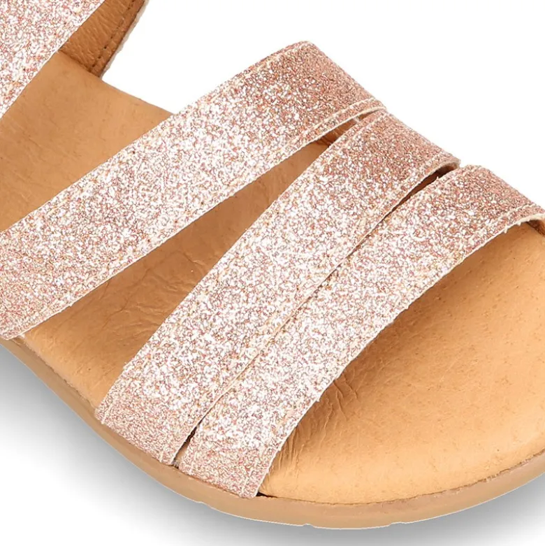 Sandalia tiras Niña Mayor en piel con GLITTER fino.