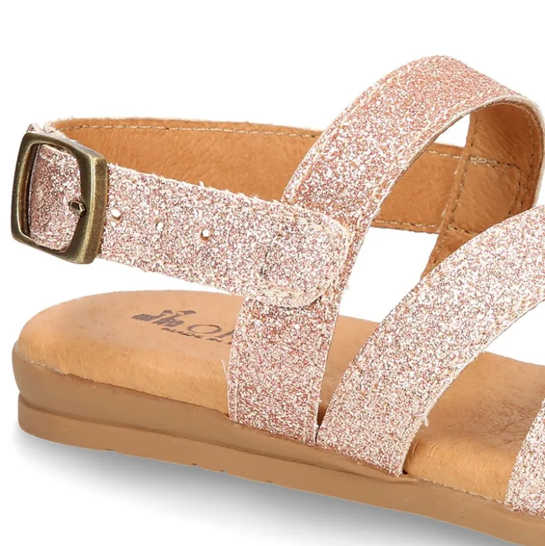 Sandalia tiras Niña Mayor en piel con GLITTER fino.