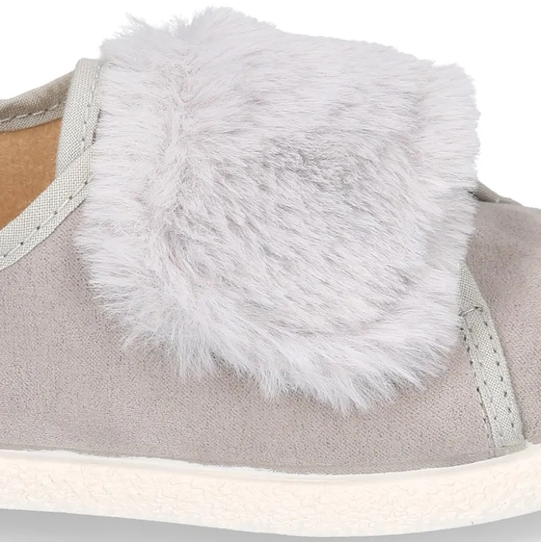 Tenis Moda niña sin cordones y con aplique de PELO en serratex.