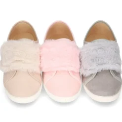 Tenis Moda niña sin cordones y con aplique de PELO en serratex.