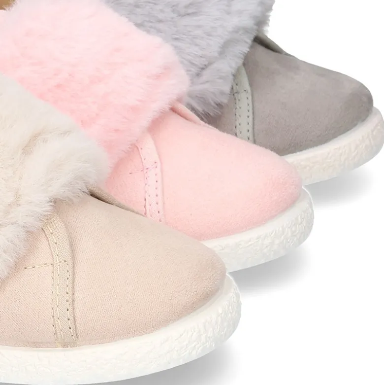 Tenis Moda niña sin cordones y con aplique de PELO en serratex.