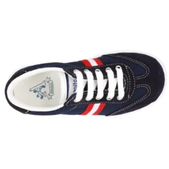 Tenis niño combinado en lona y serraje con cordones.