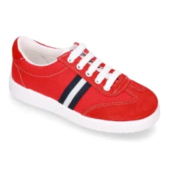 Tenis niño combinado en lona y serraje con cordones.