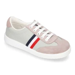 Tenis niño combinado en lona y serraje con cordones.