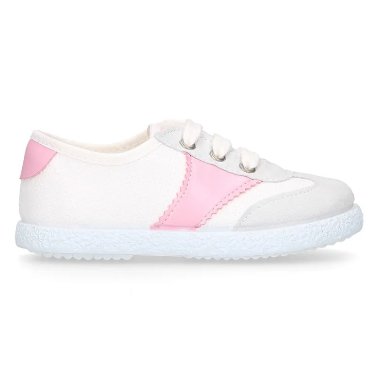 Tenis niños combinado en lona algodón y cordones.