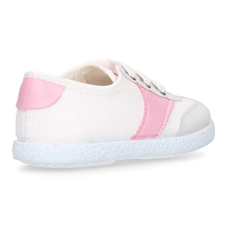 Tenis niños combinado en lona algodón y cordones.