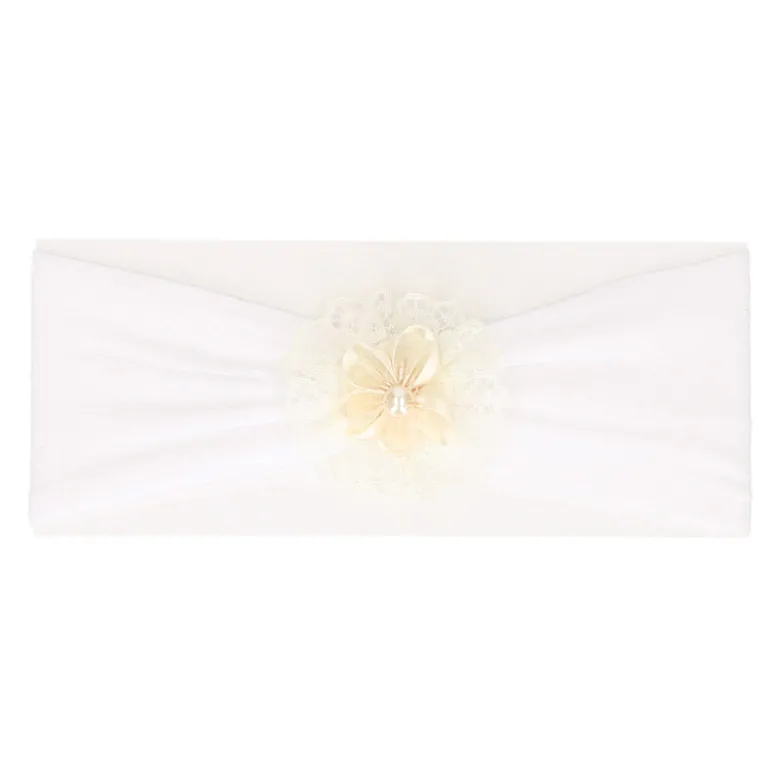 Turbante bebé con rosetón y flor para Ceremonia.