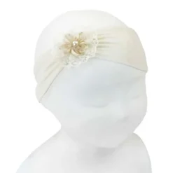 Turbante bebé con rosetón y flor para Ceremonia.